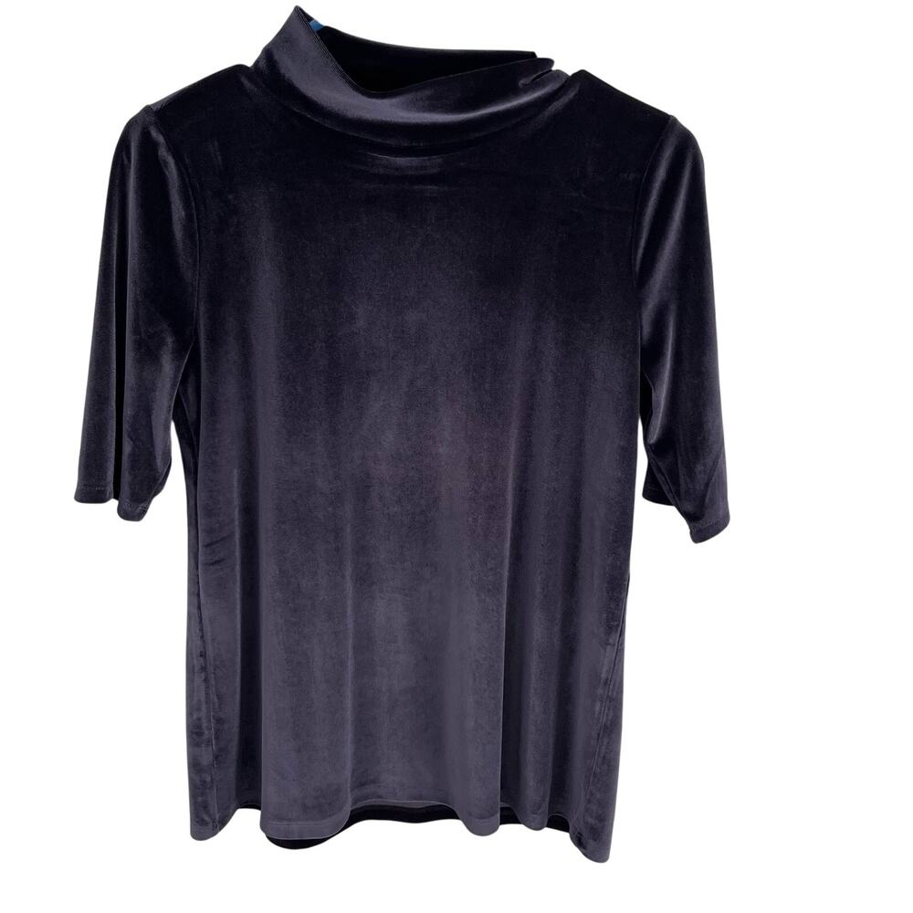 LOFT Velvet Blouse Womens Size XS Dark Blue Half Sleeves Mock Neck Velour Shirt